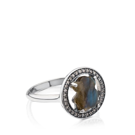 Anel Camille em prata com labradorites e diamantes.