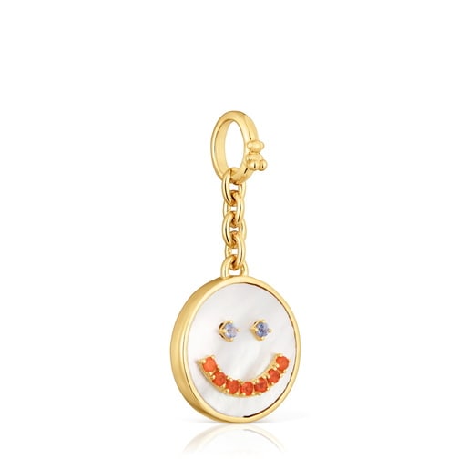 Smile Pendant with 18kt gold plating over silver, mother-of-pearl and 15 mm gemstones Medallions