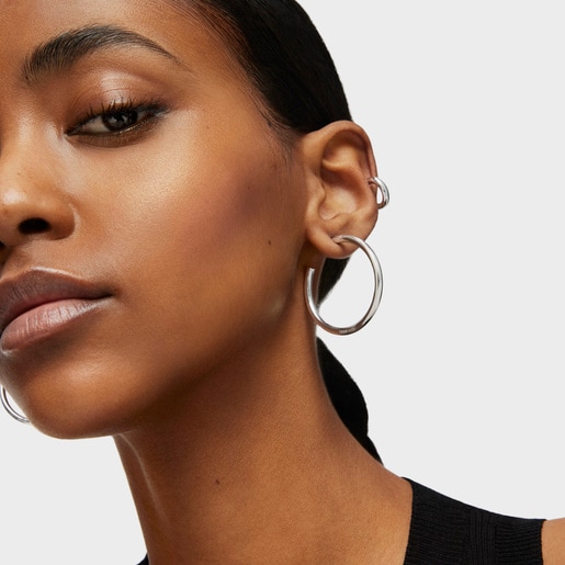 Long 27 mm silver Hoop earrings Basics
