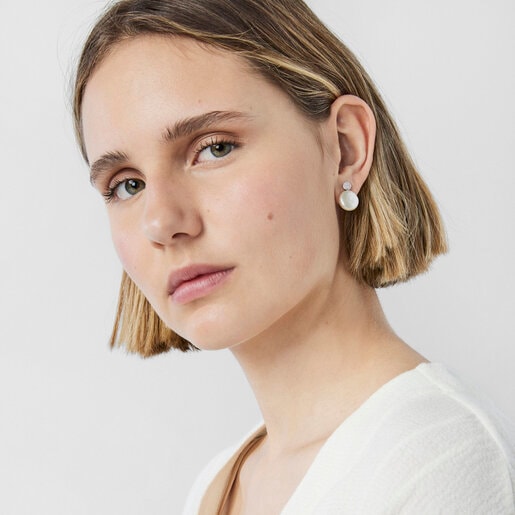White Gold Alecia Earrings with Diamond and Pearl