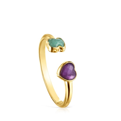 Ring Glory aus Vermeil-Gold mit Amazonit und Amethyst