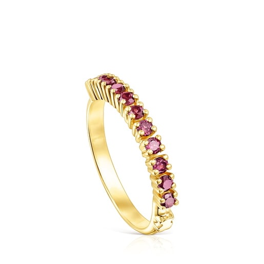 Silver vermeil TOUS Straight Half wedding ring with rhodolites