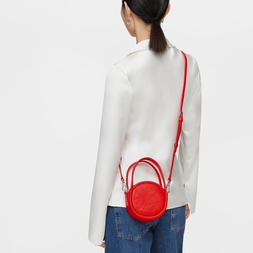 حقيبة ميني صغيرة TOUS Miranda بحزام يلتف حول الجسم من الجلد باللون الأحمر