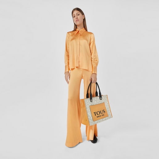 Large beige and mustard-colored Amaya Kaos Icon Shopping bag