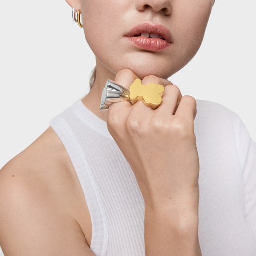 טבעת חותם Sweet Dolls בצורת דובון בגודל 30 מ"מ בציפוי זהב 18 קראט על כסף