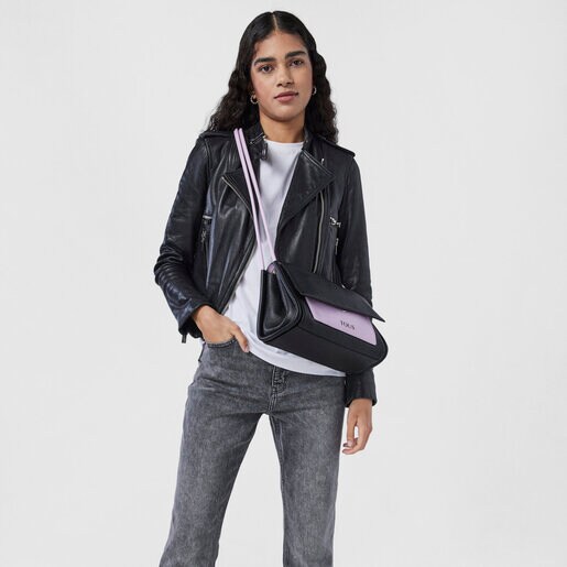 Кожаная сумка-кроссбоди TOUS Empire в черном и сиреневом цветах среднего размера