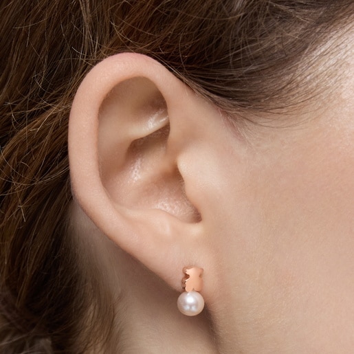 Bear Earrings with 18kt rose-gold plating over silver and cultured freshwater pearl TOUS Sweet Dolls