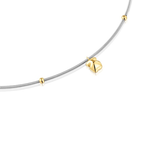 Short gold and steel Necklace with bear motif Mesh Tube