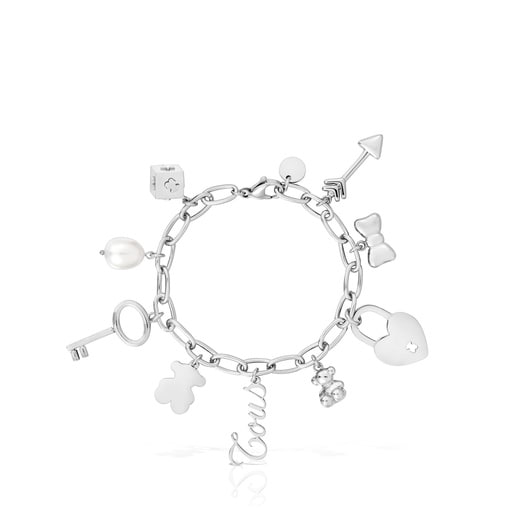 Steel and cultured pearl Bracelet with hanging charms TOUS Charming