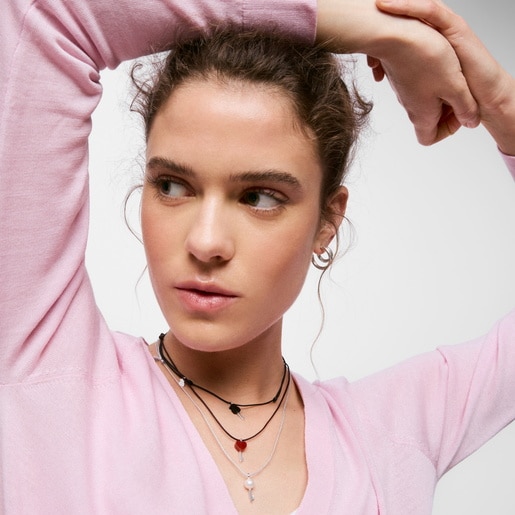 Collar de plata, nylon negro y ónix TOUS Unlock