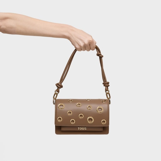 Small earth-colored Audree Crossbody bag Eyelets