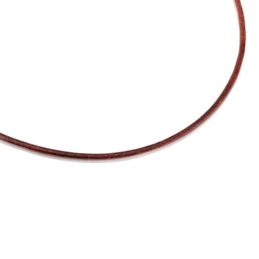 Gargantilla TOUS Chokers de cuero de 2mm. en color marrón con cierre de plata, 40cm.