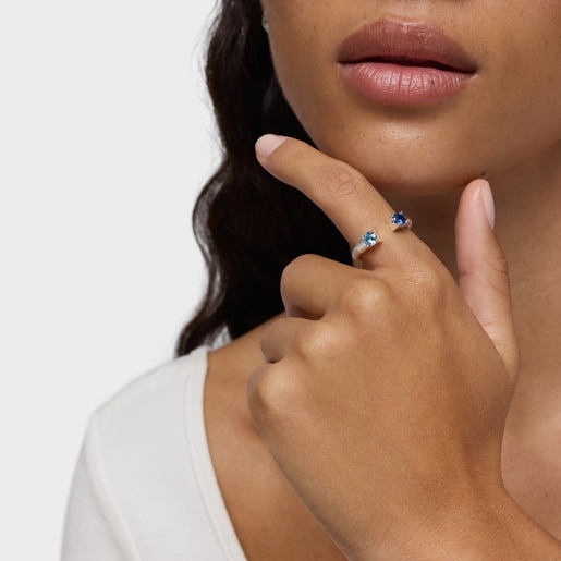 Silver and lab-grown spinel Open ring TOUS Mesh LGG