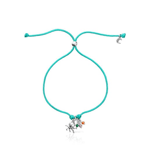 Pulsera de cordón turquesa con motivo pulpo y gemas Save Ocean