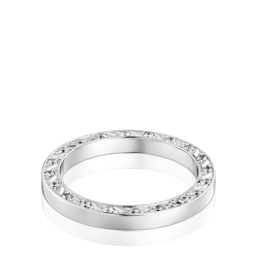Anel aliança de casamento em ouro branco e diamantes 2,5 mm TOUS Alianças