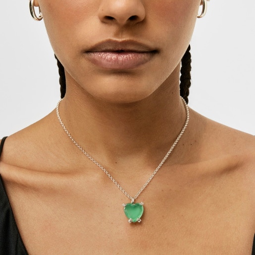 תליון משובץ אבן חן כלקדון בצורת לב