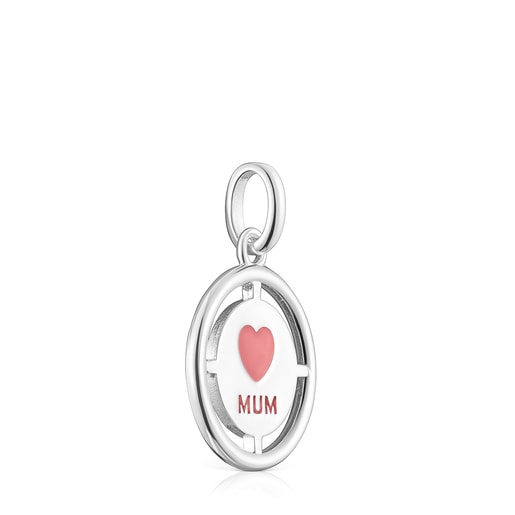 Silver TOUS Crossword Mama Mum pendant with pink enamel