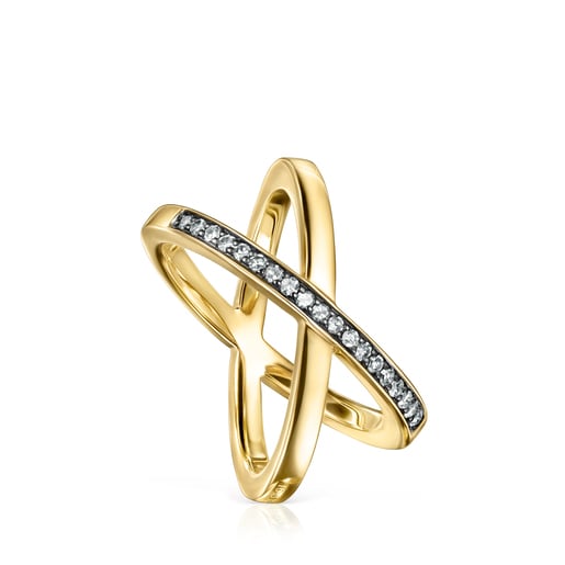 Crossed Ring in Silver Vermeil with Diamonds 2,2cm. TOUS