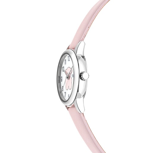 ساعة New Muffin من الصُلب بحزام وردي من الجلد