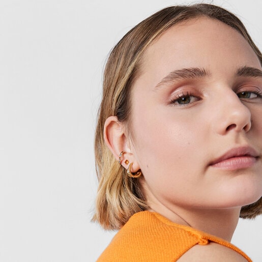 Aros doble aro con baño de oro 18 kt sobre plata y gemas TOUS Vibrant Colors