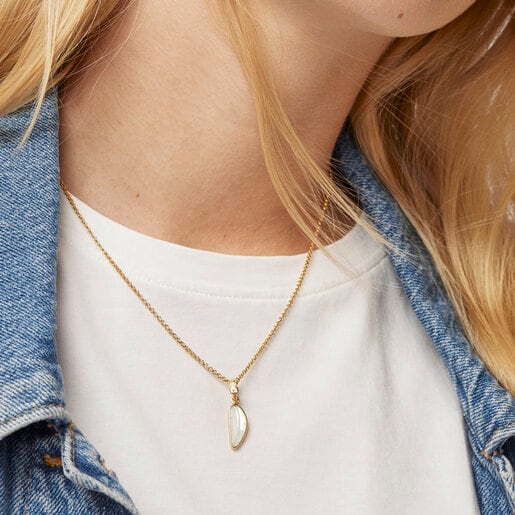 Silver Vermeil Fragile Nature leaf Pendant with Mother-of-Pearl