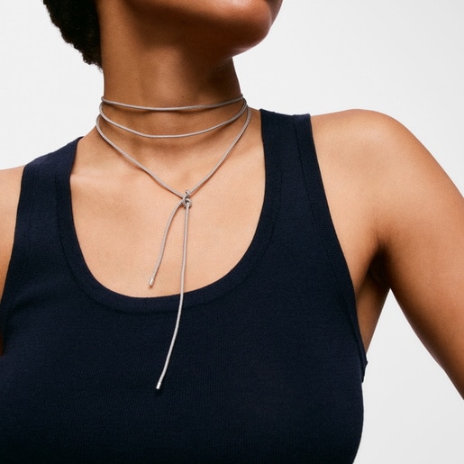 שרשרת ארוכה TOUS Basics מכסף וחוט בצבע אפור