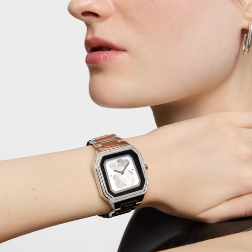 Rellotge smartwatch amb braçalet d'acer, acer rosa i zirconites B-Connect