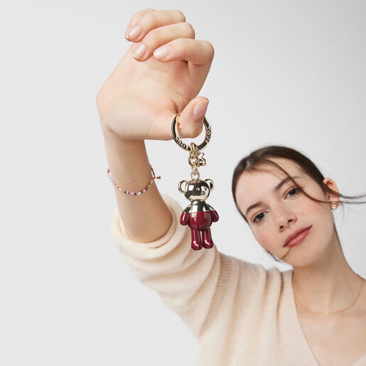 Llavero Teddy Bear dorado y burdeos