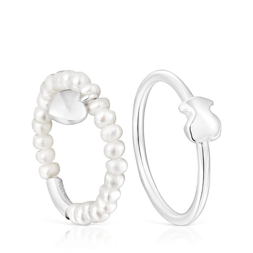 Pack d' anells de plata i perles cultivades, cor i ós Mini Icons