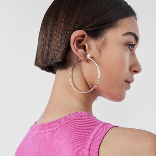 Boucles d’oreilles TOUS Basics grandes en Argent avec Perle