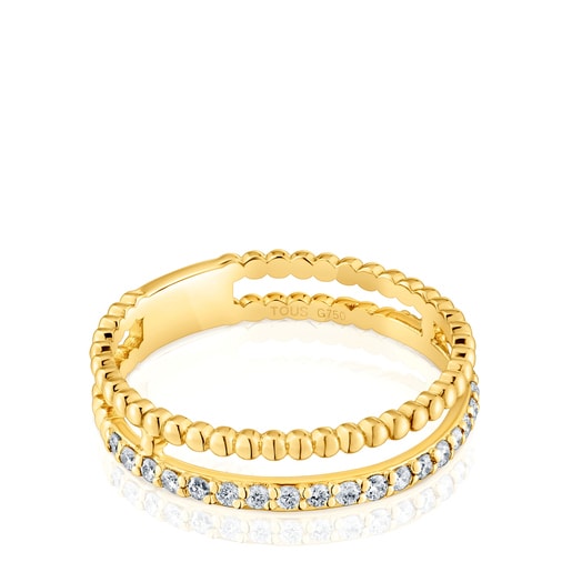 Medium double gold Ring with diamonds Les Classiques