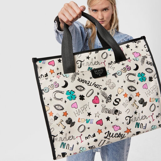 Beige and black cotton TOUS Samba Tote bag