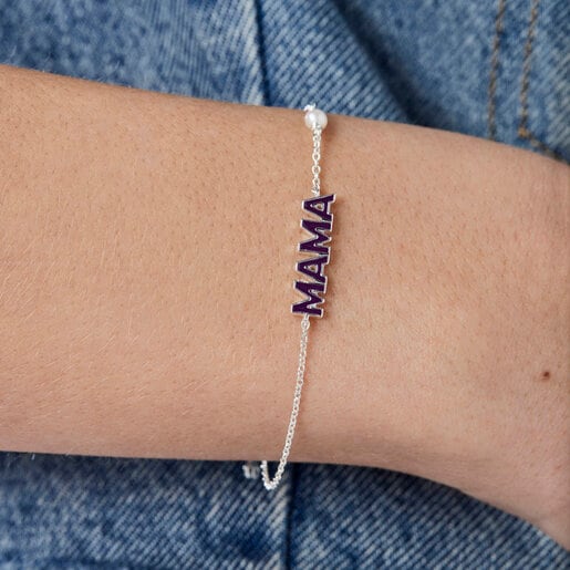 Pulsera TOUS Crossword Mama de plata con esmalte perla | TOUS