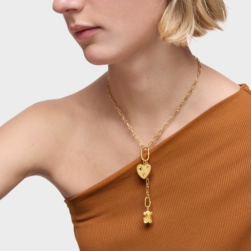 Heart pendant with 18kt gold plating over silver and lab-grown sapphires Sweet Dolls LGG