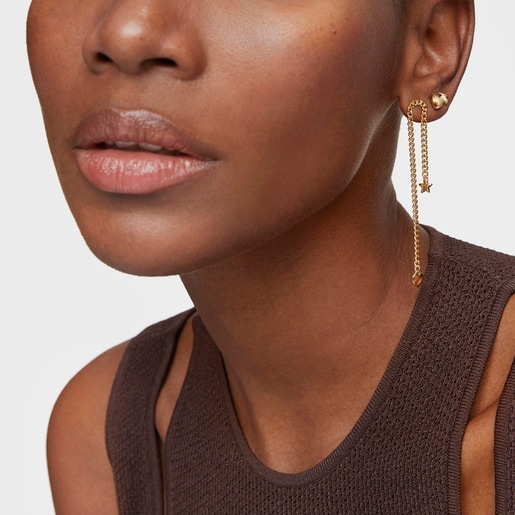 Aretes corto/largo con baño de oro 18 kt sobre plata Bold Motif