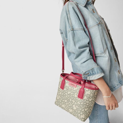 Small beige and fuchsia Kaos Mini tote bag