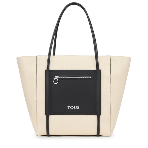 Borsa shopping TOUS Empire grande in pelle beige e nera