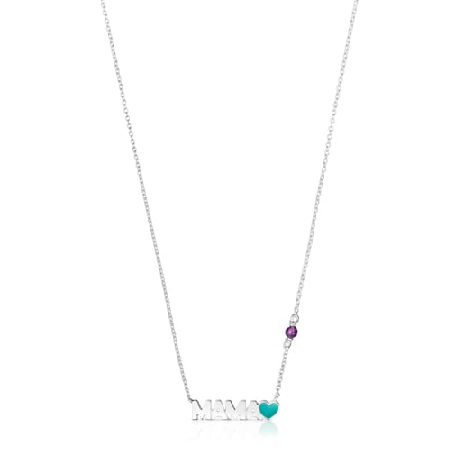 Silver TOUS Crossword Mama Mama necklace with enamel and gemstone