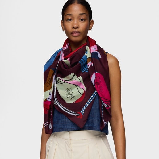 Burgundy-colored square Scarf TOUS Audree