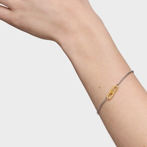 Steel chain Bracelet with gold ring Hold Oval