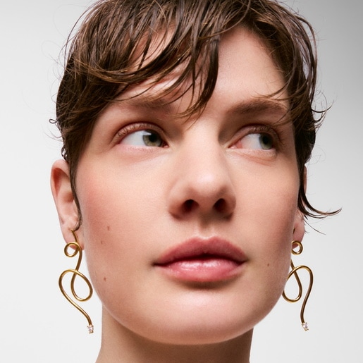 Long Earrings with 18kt gold plating over silver and laboratory-grown diamonds Lio LGD