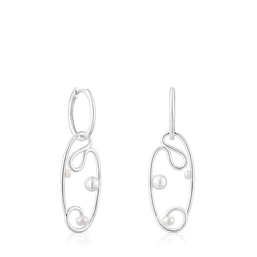Silver Tsuri Hoop earrings with cultured pearls