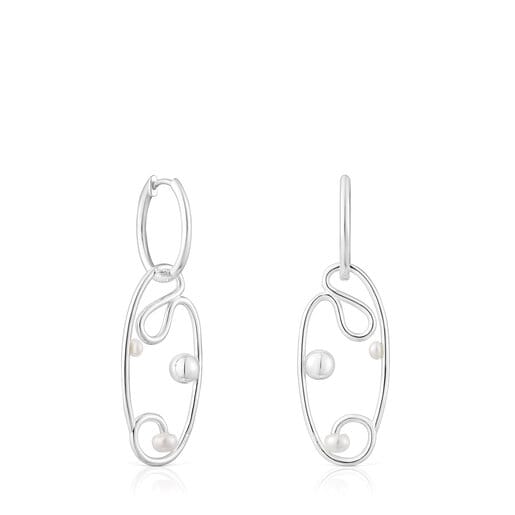 Silver Tsuri Hoop earrings with cultured pearls | TOUS