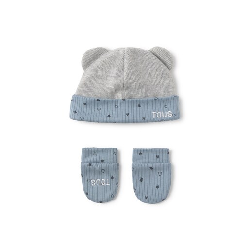 Baby hat and mittens set in Mini sky blue