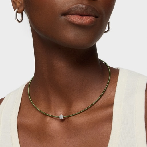 Charm TOUS Mesh Tube de plata motivo flor 7 mm