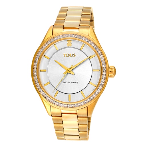 Gold-colored IP Steel Tender Shine Watch with cubic zirconia