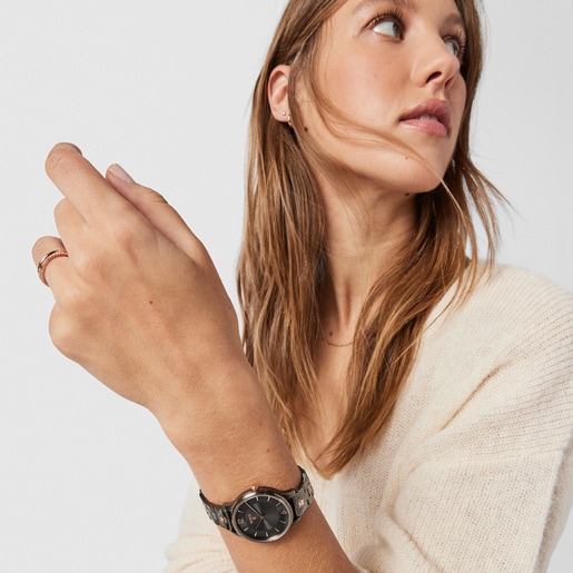 Стальные часы Len с серым и розовым ионным покрытием