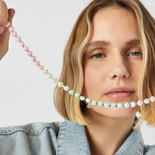 マルチカラーのナイロンにパールをあしらったネックレス TOUS Joy Bits