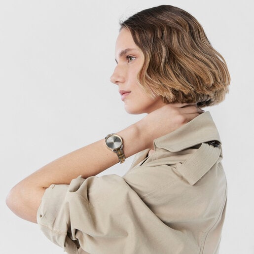 שעון צמיד Let מפלדה בשני צבעים עם לוח מחוגים אפור