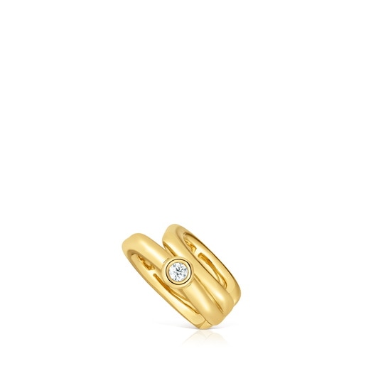 18kt gold plating over silver 2-hoop Earcuff with laboratory-grown diamond Line LGD